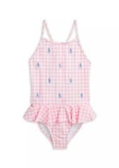 Ralph Lauren: Polo Little Girl's Gingham Pony Ruffle-Trim One-Piece Swimsuit