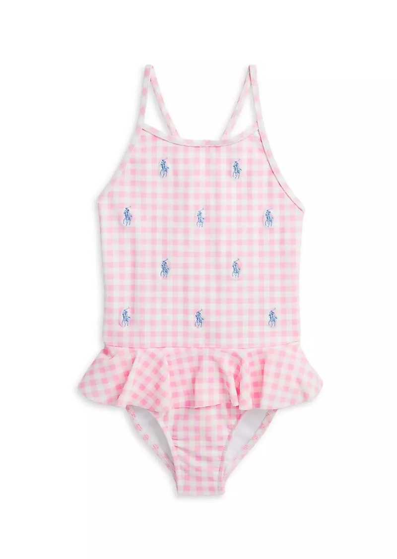 Ralph Lauren: Polo Little Girl's Gingham Pony Ruffle-Trim One-Piece Swimsuit