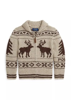 Ralph Lauren: Polo Little Kid's & Kid's Reindeer Intarsia Shawl Collar Zip-Up Sweater