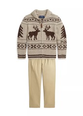 Ralph Lauren: Polo Little Kid's & Kid's Reindeer Intarsia Shawl Collar Zip-Up Sweater