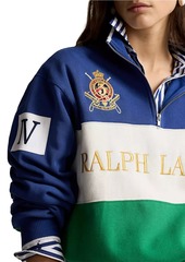 Ralph Lauren: Polo Logo Paneled Cotton Fleece Half-Zip Sweatshirt