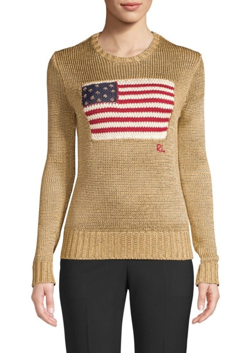 Ralph Lauren: Polo Metallic American Flag Knit Sweater | Sweaters