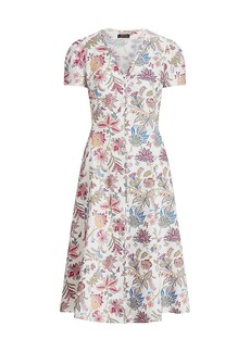 Ralph Lauren: Polo Nea Paneled Floral Linen Midi-Dress