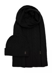 Ralph Lauren Polo Original Label 2-Piece Cashmere Cable-Knit Beanie & Scarf Set