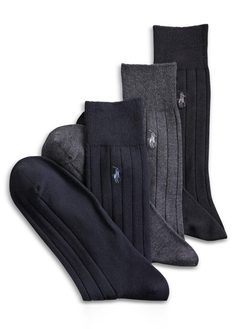 Ralph Lauren Polo Polo Ralph Lauren Men's 3-Pk. Extended Size Cotton Rib Dress Socks - Black/Charcoal/Navy