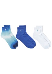 Ralph Lauren: Polo Polo Ralph Lauren 3-Pk. Blue Ombre Ankle Quarter Socks