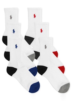 Ralph Lauren: Polo Polo Ralph Lauren 6-Pk. Color-Blocked Crew Socks, Little Boys & Big Boys - White