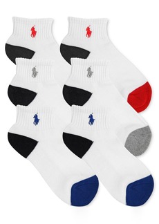 Ralph Lauren: Polo Polo Ralph Lauren 6-Pk. Color-Blocked Quarter Low-Cut Socks, Little Boys & Big Boys - White