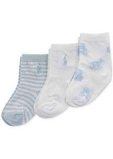 Ralph Lauren: Polo Polo Ralph Lauren Baby Boys Tossed Bear Socks, Pack of 3 - Blue