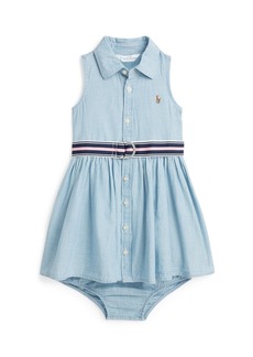 Ralph Lauren: Polo Polo Ralph Lauren Baby Girls Belted Chambray Shirtdress - Medium Wash