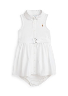 Ralph Lauren: Polo Polo Ralph Lauren Baby Girls Belted Cotton Oxford Shirtdress - BSR White