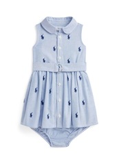 Ralph Lauren: Polo Polo Ralph Lauren Baby Girls Belted Pony Oxford Shirtdress - Blue Hyacinth