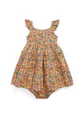Ralph Lauren: Polo Polo Ralph Lauren Baby Girls Floral Ruffled Cotton Dress and Bloomer Set - Tropical Woodblock with Dark Pink