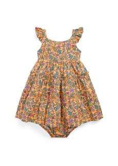 Ralph Lauren: Polo Polo Ralph Lauren Baby Girls Floral Ruffled Cotton Dress and Bloomer Set - Tropical Woodblock with Dark Pink