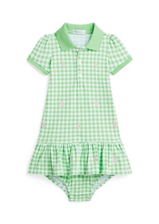 Ralph Lauren: Polo Polo Ralph Lauren Baby Girls Polo Pony Mesh Polo Dress - Gingham Lime with Pink
