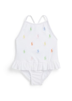 Ralph Lauren: Polo Polo Ralph Lauren Baby Girls Polo Pony Ruffled One Piece Swimsuit - White