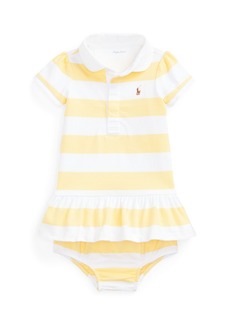 Ralph Lauren: Polo Polo Ralph Lauren Baby Girls Striped Cotton Rugby Dress and Bloomer Set - Wicket Yellow, White