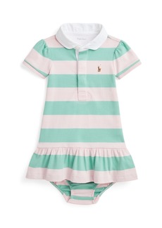 Ralph Lauren: Polo Polo Ralph Lauren Baby Girls Striped Cotton Rugby Dress and Bloomer Set - Celadon, Hint of Pink