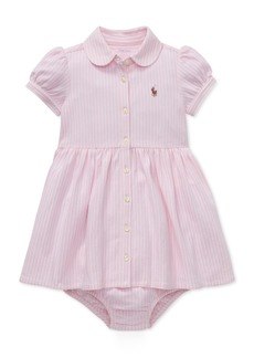 Ralph Lauren: Polo Polo Ralph Lauren Baby Girls Striped Knit Oxford Dress - Carmel Pink/White