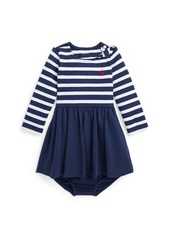 Ralph Lauren: Polo Polo Ralph Lauren Baby Girls Striped Stretch Ponte Dress and Bloomer Set - Newport Navy with White