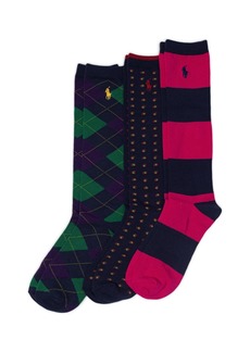 Ralph Lauren: Polo Polo Ralph Lauren Big Girls Argyle Knee High 3 Pack Socks - Asst