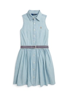 Ralph Lauren: Polo Polo Ralph Lauren Big Girls Belted Cotton Chambray Shirtdress - Medium Wash