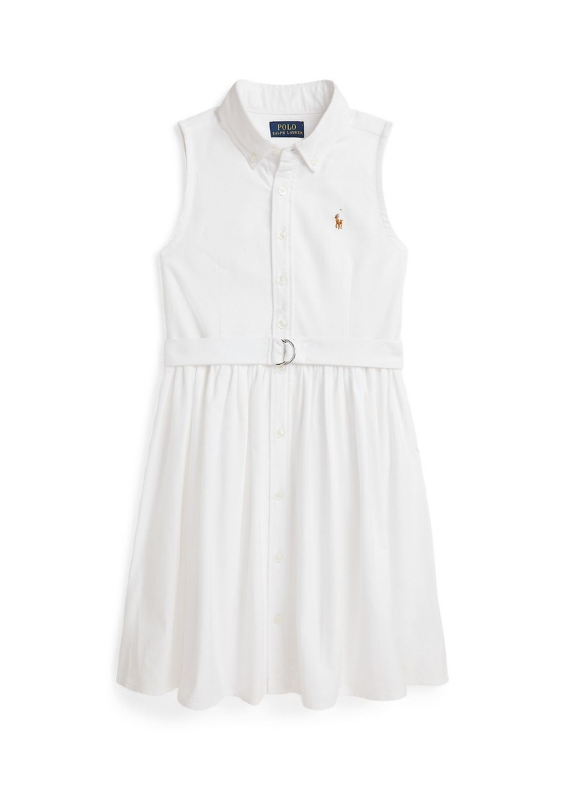 Ralph Lauren: Polo Polo Ralph Lauren Big Girls Belted Cotton Oxford Shirtdress - BSR White