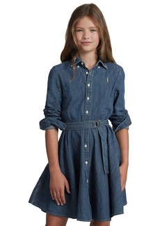 Ralph Lauren: Polo Polo Ralph Lauren Big Girls Belted Denim Cotton Shirtdress - Indigo