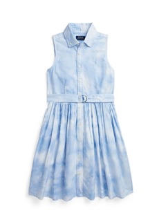 Ralph Lauren: Polo Polo Ralph Lauren Big Girls Belted Tie-Dye-Print Cotton Shirtdress - Blue Tie Dye