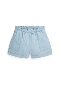Ralph Lauren: Polo Polo Ralph Lauren Big Girls Cotton Chambray Camp Shorts - Medium Wash