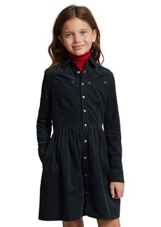 Ralph Lauren: Polo Polo Ralph Lauren Big Girls Embroidered Corduroy Western Shirtdress - Black