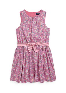 Ralph Lauren: Polo Polo Ralph Lauren Big Girls Floral Cotton Poplin Dress - Palais Floral Hot Pink