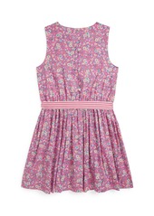 Ralph Lauren: Polo Polo Ralph Lauren Big Girls Floral Cotton Poplin Dress - Palais Floral Hot Pink