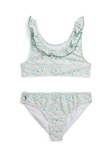 Ralph Lauren: Polo Polo Ralph Lauren Big Girls Floral Ruffled Two-Piece Swimsuit - Simone Floral with Celestial Blue