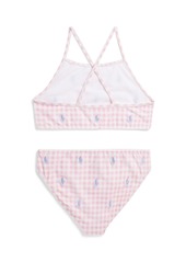 Ralph Lauren: Polo Polo Ralph Lauren Big Girls Gingham Polo Pony Two-Piece Swimsuit - Carmel Pink Gingham with Blue Hyacinth