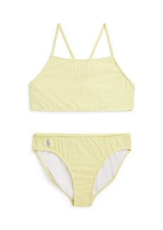 Ralph Lauren: Polo Polo Ralph Lauren Big Girls Mini-Cable Jacquard Round Neck Two-Piece Swimsuit - Wicket Yellow with Blue Hyacinth