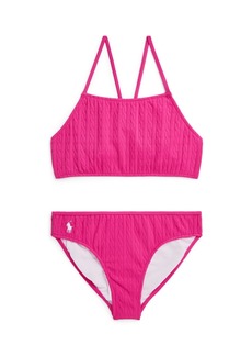 Ralph Lauren: Polo Polo Ralph Lauren Big Girls Stretch Jacquard Two-Piece Swimsuit - Bright Pink with White