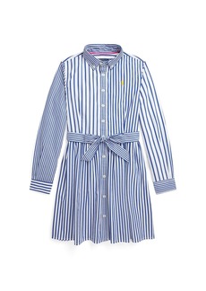 Ralph Lauren: Polo Polo Ralph Lauren Big Girls Striped Cotton Poplin Fun Shirtdress - Royal White Stripe
