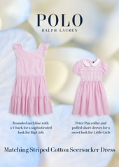 Ralph Lauren: Polo Polo Ralph Lauren Big Girls Striped Cotton Seersucker Dress - h Rose, White