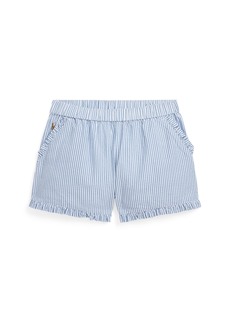 Ralph Lauren: Polo Polo Ralph Lauren Big Girls Striped Ruffled Cotton Seersucker Shorts - Blue White