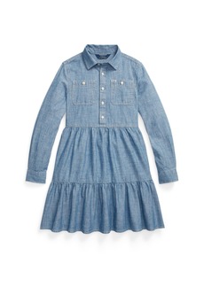 Ralph Lauren: Polo Polo Ralph Lauren Big Girls Tiered Shirt Dress - Medium Blue Wash
