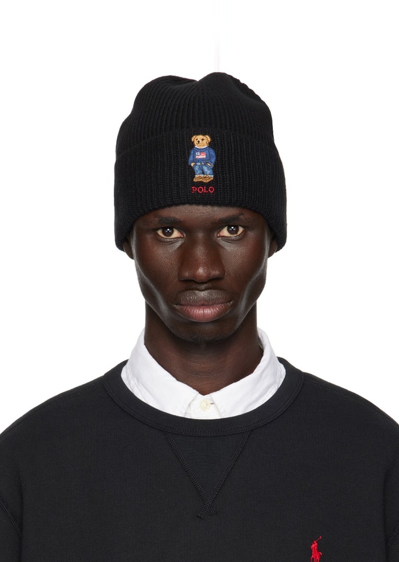 Ralph Lauren Polo Polo Ralph Lauren Black Solid Flag Bear Beanie