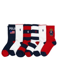 Ralph Lauren: Polo Polo Ralph Lauren Boy's Americana Bear Crew 6Pk Socks - Assorted