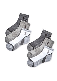 Ralph Lauren: Polo Polo Ralph Lauren Little & Big Boys 6-Pack Marled Quarter-Length Socks - Grey