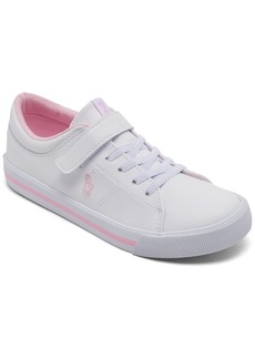 Ralph Lauren: Polo Polo Ralph Lauren Little Girls Elmwood Adjustable Strap Closure Casual Sneakers from Finish Line - White, Light Pink