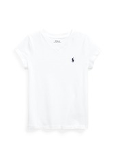 Ralph Lauren: Polo Polo Ralph Lauren Toddler and Little Girls Short Sleeve Cotton Jersey V-Neck T-shirt - White