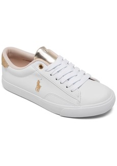 Ralph Lauren: Polo Polo Ralph Lauren Little Girls Theron V Casual Sneakers from Finish Line - White, Gold Metallic