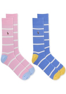 Ralph Lauren Polo Polo Ralph Lauren Men's 2-Pk. Stripe Socks w. Multi Color Pony - Pink