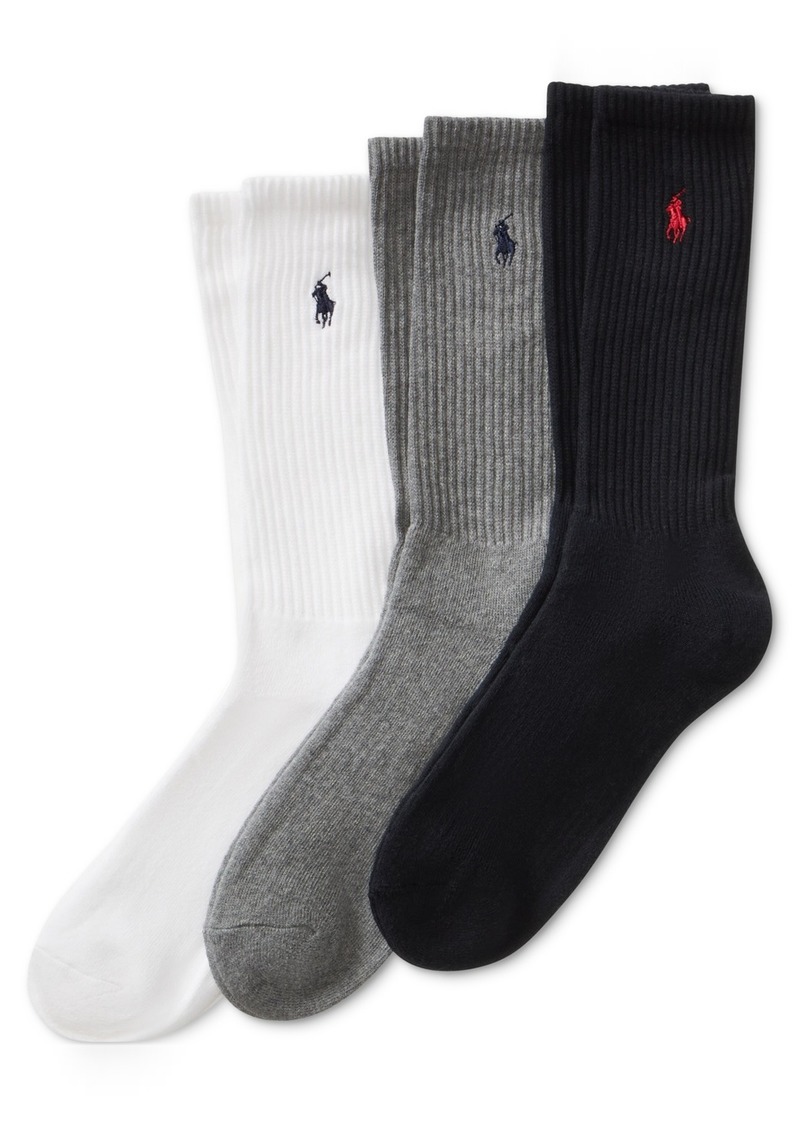 Ralph Lauren Polo Polo Ralph Lauren Men's 3-Pk. Extended Size Athletic Crew Socks - Black/Grey/White