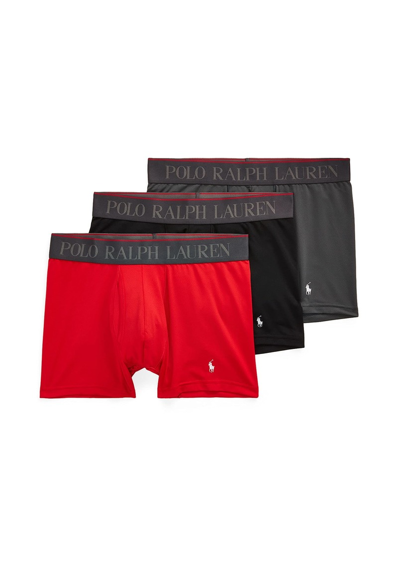 Ralph Lauren Polo POLO RALPH LAUREN Mens 4d-flex Performance Air 3-pack Boxer Briefs Rl2000 Red/Polo Black/Charcoal Grey  US